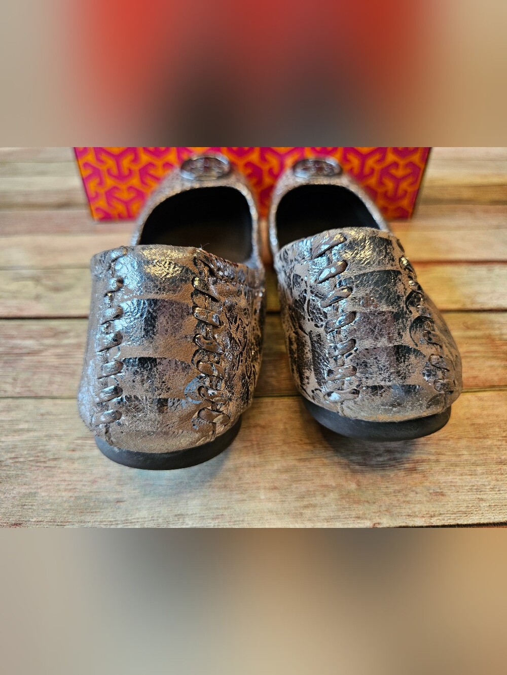 Tory Burch Heidi Metallic Snake-Embossed Leather Ballet Flats - Picture 4 of 9